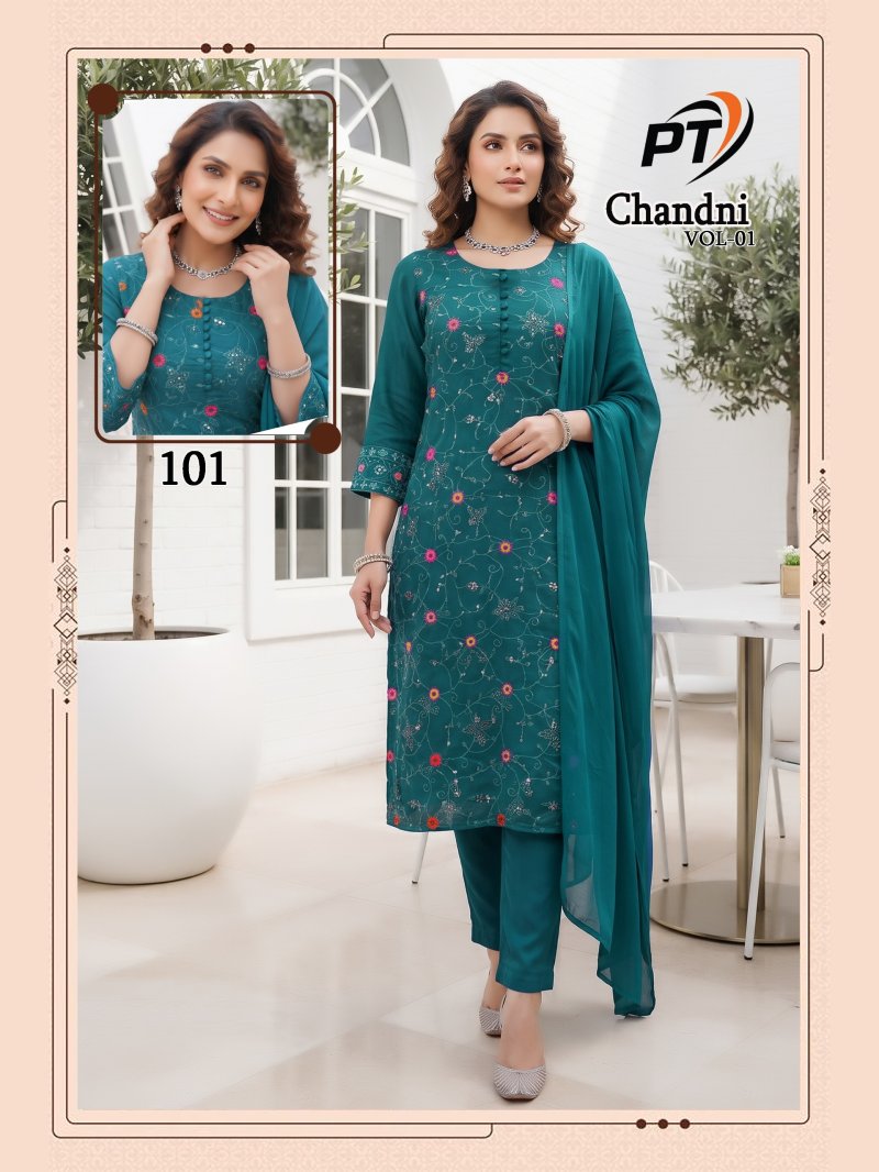 Chandani Vol 1 By Pt Vertical Plan Kurti With Bottom Dupatta